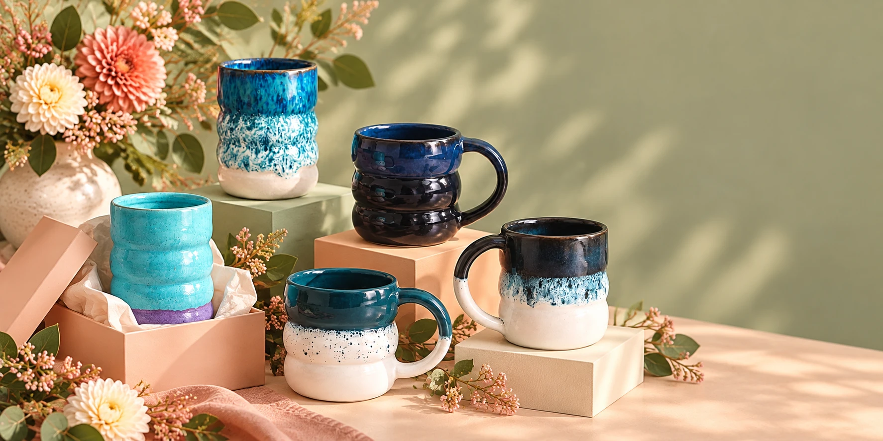 The five Geora pottery mugs